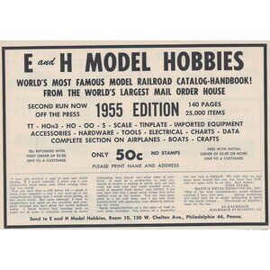 E and H Model Hobbies Railroad Vintage Print Ad Original 1954 Philadelphia PA